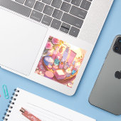 Retro 90s Anime Huidverzorging Esthetisch Sticker (Laptop met iPhone)