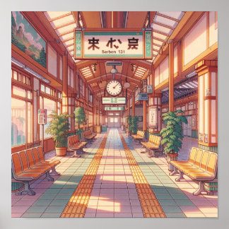 Retro 90s Anime Japan Treinstation Poster