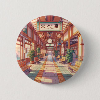 Retro 90s Anime Japan Treinstation Ronde Button 5,7 Cm