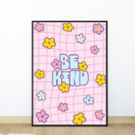 Retro 90s Be Kind Bloem Grid Patroon Perfect Poster