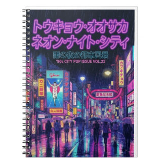 Retro 90s City Pop Night: Neon Tokyo & Osaka Rain Notitieboek