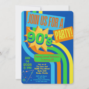 Retro 90's Feest Helderblauw Nostalgische Verjaard Kaart