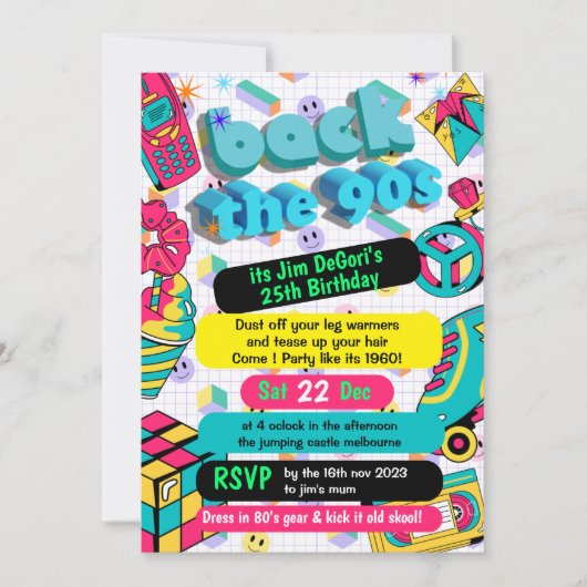 Retro 90s Funky Neon Glow Disco Verjaardag Kaart (Voorkant)