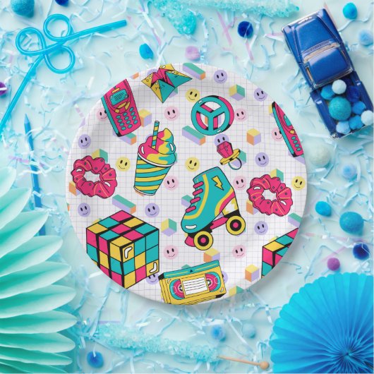 Retro 90s Funky Neon Glow Verjaardag Papieren Bordje (Feest)