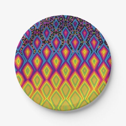 Retro 90s levendig Neon Colour Abstract Pattern Papieren Bordje (Voorkant)