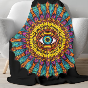 Retro 90s Mandala   Psychedelische Derde Oog Grafi Fleece Deken