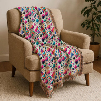 Retro 90s Memphis Geometric Neon Bold Throw Blanke Deken