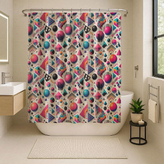 Retro 90s Memphis Geometric Neon Shower Curtain Douchegordijn