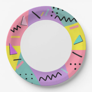 Retro 90s Memphis geometrisch kleurblok Papieren Bordje