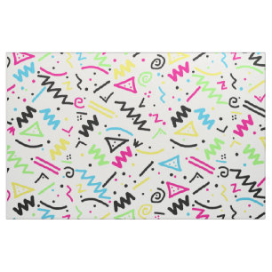 Retro 90's Neon Pink Green Blue Gellow Doodle Stof
