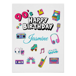 Retro 90s Party Custom Name Happy Birthday Poster Perfect Poster