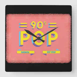 Retro 90's Pop Vierkante Klok