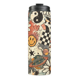 Retro 90s Psychedelic Doodle Pattern with Yin Yang Thermosbeker