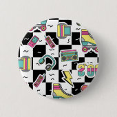 Retro 90s Roller Skate Pattern Round Button (Voorkant)