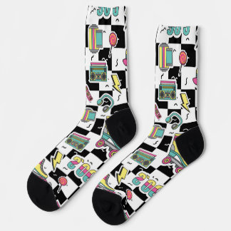 Retro 90s Roller Skate Pattern Socks  Sokken