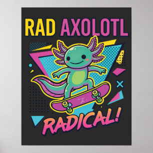 Retro 90s stijl Axolotl Skateboard Rad neon Poster