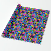 Retro 90s tegelpatroon feestje cadeaupapier (Uitgerold)