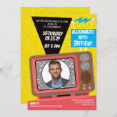 Retro 90's TV Verjaardag Uitnodiging (Voorkant / Achterkant)