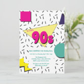 Retro 90s Uitnodigingsblok Thema Kaart (Staand voorkant)