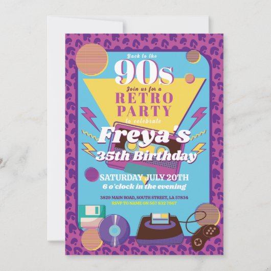 Retro 90s Verjaardag Nineties Mannen Vrouwenpartij Kaart (Voorkant)