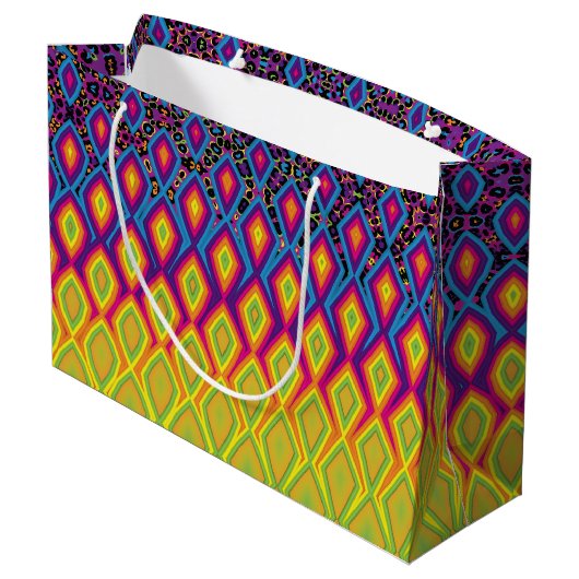 Retro 90s Vibrant Neon Colour Abstract Pattern Pla Groot Cadeauzakje (Achterkant Gekanteld)