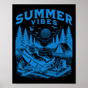 Retro 90s Zomer Vibes Kat Camping Grappige Kat Mem Poster