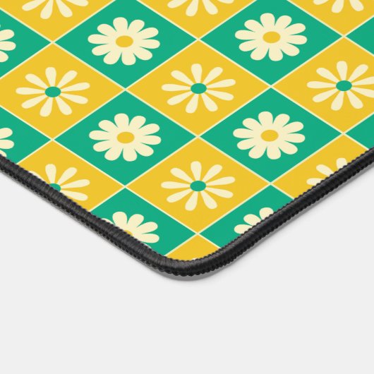 Retro À damiers Daisies Jaune Vert Nom du script (Coin)
