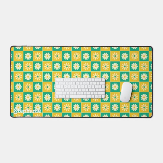 Retro À damiers Daisies Jaune Vert Nom du script (Clavier et souris)