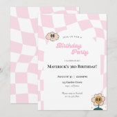 Retro À damiers Invitation d'anniversaire (Devant / Derrière)