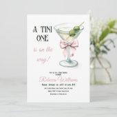 Retro A Tini One Martini Pink Bow Girl Baby shower Kaart (Staand voorkant)