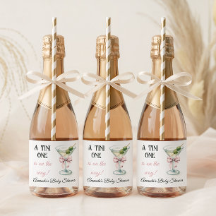 Retro A Tini One Martini Roze Strikje Meisje Baby Sparkling Wijnetiket