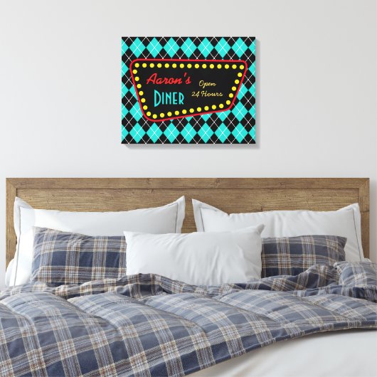 Retro Aangepaste Diner Tekenkunst Canvas Afdruk (Insitu (Slaapkamer))