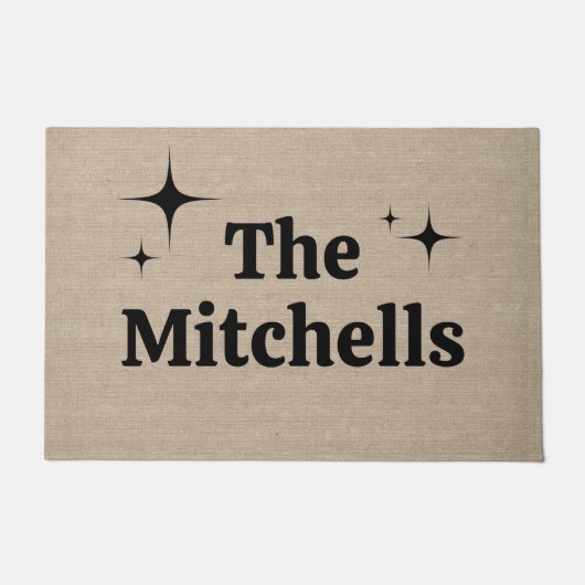 Retro Aangepaste Naam Sjabloon burlap rustiek chic Deurmat (Voorkant)