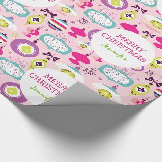 Retro Aangepaste roze kerstversiering Kinderen Cadeaupapier (Hoek)