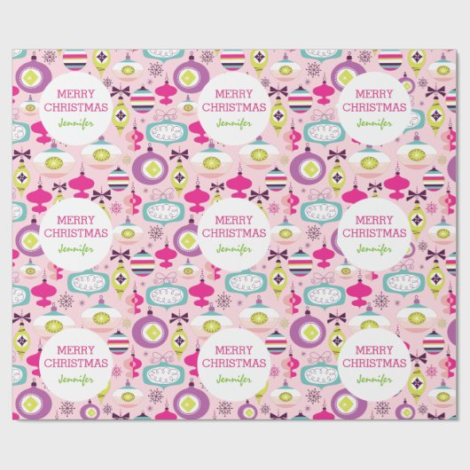 Retro Aangepaste roze kerstversiering Kinderen Cadeaupapier (Vlak)