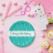 Retro Aangepaste Verjaardagsfeestje Turquoise Papieren Bordje (Feest)