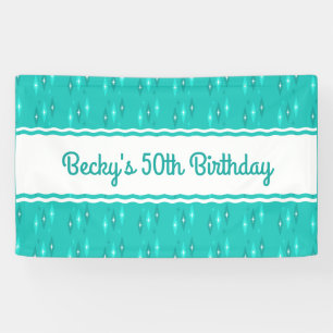 Retro Aangepaste Verjaardagsfeestje Turquoise Spandoek