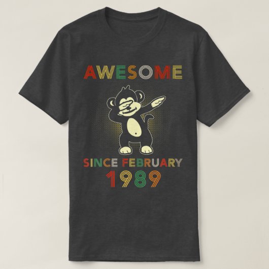 Retro  aap Geweldige sinds FEBRUARI 1989 T-shirt (Design voorkant)