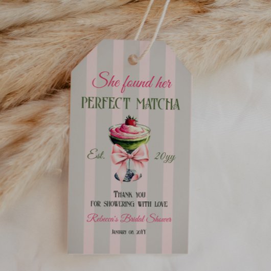 Retro Aardbei Perfect Matcha Roze Strik Bruidsdouc Cadeaulabel