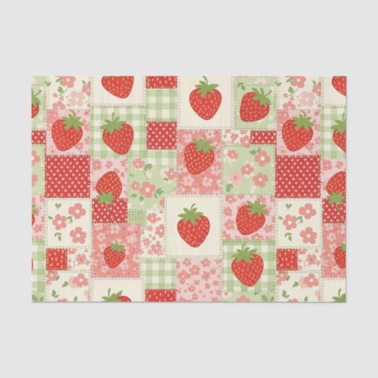 Retro Aardbei Picknick Patchwork Patroon Tissuepapier (Voorkant)