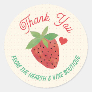 Retro Aardbei Schattige Dotted Dank u Ronde Sticker