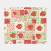 Retro Aardbeien Picknick Patchwork Patroon Fleece Deken (Voorkant (Horizontaal))