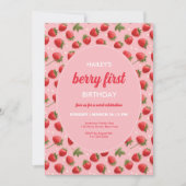 Retro aardbeienbes Eerste Verjaardag Uitnodiging (Voorkant)