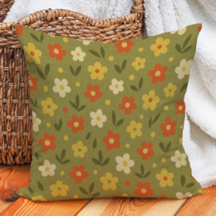 Retro Aardetoon Olijf Oranje Goud Bloem Kussen