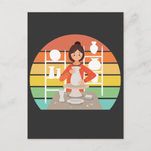 Retro Aardewerk Vrouw Keramische Oven Briefkaart