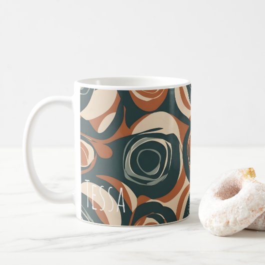 Retro Aardse Wervelpatroon Mid-Century Modern Koffiemok (Met donut)