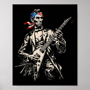 Retro Abraham Lincoln Gitaar Spelend Rock Roll Poster