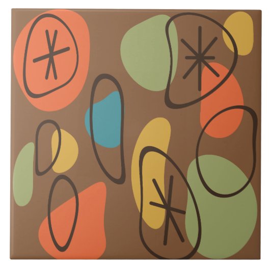 Retro Abstract Art Rocks Veelkleurige Donker Tegeltje (Voorkant)