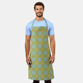 Retro Abstract blauw en Geel Bloemen Patroon Schort (Gedragen)