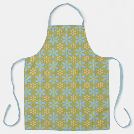 Retro Abstract blauw en Geel Bloemen Patroon Schort (Voorkant)